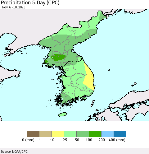 Korea Precipitation 5-Day (CPC) Thematic Map For 11/6/2023 - 11/10/2023