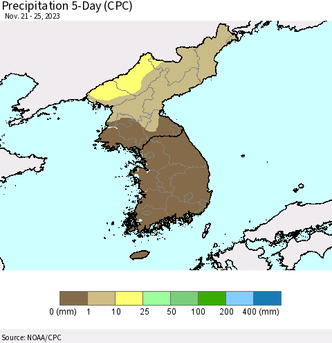 Korea Precipitation 5-Day (CPC) Thematic Map For 11/21/2023 - 11/25/2023