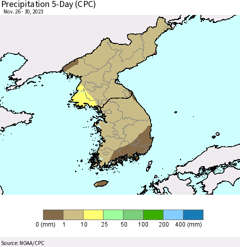 Korea Precipitation 5-Day (CPC) Thematic Map For 11/26/2023 - 11/30/2023