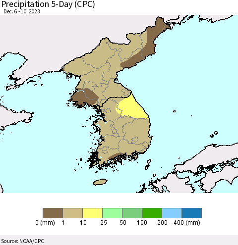 Korea Precipitation 5-Day (CPC) Thematic Map For 12/6/2023 - 12/10/2023