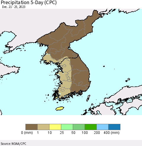 Korea Precipitation 5-Day (CPC) Thematic Map For 12/21/2023 - 12/25/2023