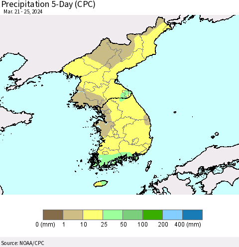 Korea Precipitation 5-Day (CPC) Thematic Map For 3/21/2024 - 3/25/2024