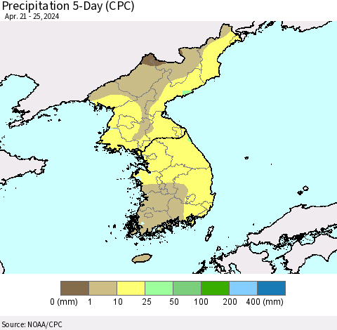 Korea Precipitation 5-Day (CPC) Thematic Map For 4/21/2024 - 4/25/2024