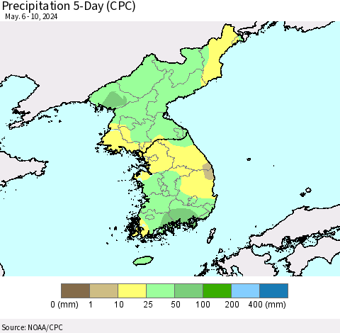 Korea Precipitation 5-Day (CPC) Thematic Map For 5/6/2024 - 5/10/2024