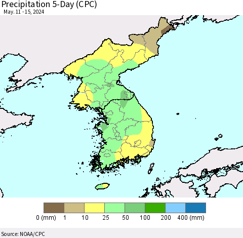 Korea Precipitation 5-Day (CPC) Thematic Map For 5/11/2024 - 5/15/2024