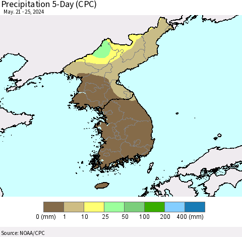 Korea Precipitation 5-Day (CPC) Thematic Map For 5/21/2024 - 5/25/2024