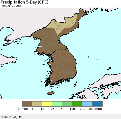 Korea Precipitation 5-Day (CPC) Thematic Map For 3/21/2025 - 3/25/2025