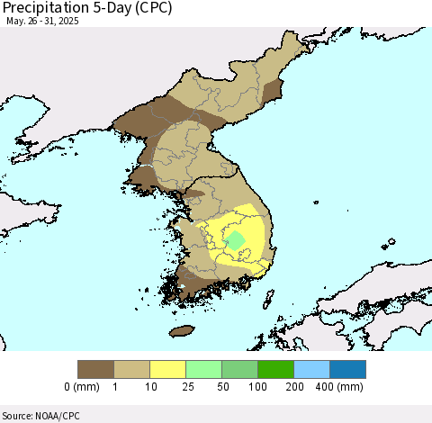 Korea Precipitation 5-Day (CPC) Thematic Map For 5/26/2025 - 5/31/2025