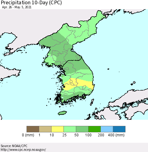 Korea Precipitation 10-Day (CPC) Thematic Map For 4/26/2021 - 5/5/2021
