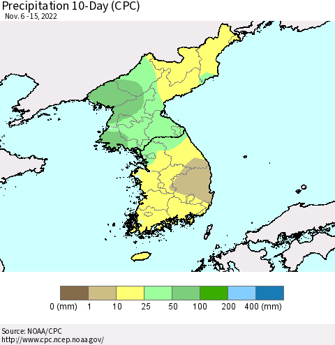 Korea Precipitation 10-Day (CPC) Thematic Map For 11/6/2022 - 11/15/2022