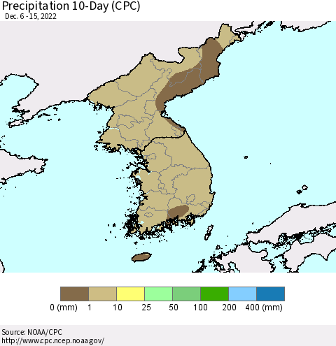 Korea Precipitation 10-Day (CPC) Thematic Map For 12/6/2022 - 12/15/2022