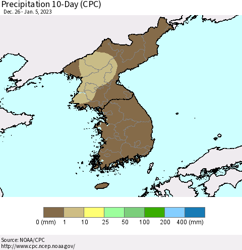 Korea Precipitation 10-Day (CPC) Thematic Map For 12/26/2022 - 1/5/2023