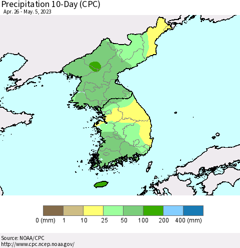 Korea Precipitation 10-Day (CPC) Thematic Map For 4/26/2023 - 5/5/2023