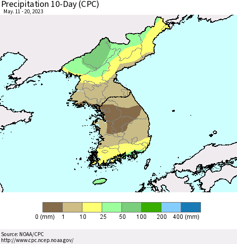Korea Precipitation 10-Day (CPC) Thematic Map For 5/11/2023 - 5/20/2023
