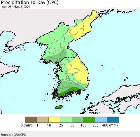 Korea Precipitation 10-Day (CPC) Thematic Map For 4/26/2024 - 5/5/2024