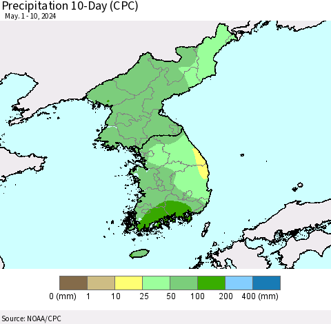 Korea Precipitation 10-Day (CPC) Thematic Map For 5/1/2024 - 5/10/2024