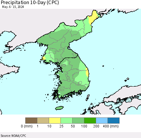 Korea Precipitation 10-Day (CPC) Thematic Map For 5/6/2024 - 5/15/2024