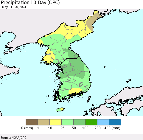 Korea Precipitation 10-Day (CPC) Thematic Map For 5/11/2024 - 5/20/2024