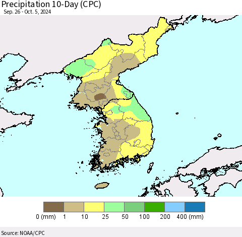 Korea Precipitation 10-Day (CPC) Thematic Map For 9/26/2024 - 10/5/2024