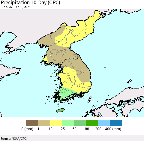 Korea Precipitation 10-Day (CPC) Thematic Map For 1/26/2025 - 2/5/2025