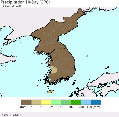 Korea Precipitation 10-Day (CPC) Thematic Map For 2/21/2025 - 2/28/2025