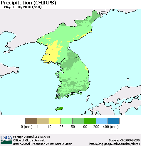 Korea Precipitation (CHIRPS) Thematic Map For 5/1/2018 - 5/10/2018