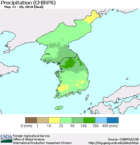 Korea Precipitation (CHIRPS) Thematic Map For 5/11/2018 - 5/20/2018