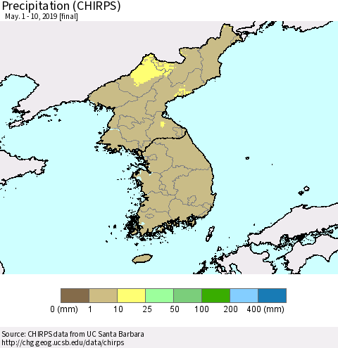 Korea Precipitation (CHIRPS) Thematic Map For 5/1/2019 - 5/10/2019