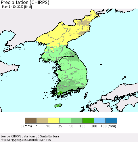 Korea Precipitation (CHIRPS) Thematic Map For 5/1/2020 - 5/10/2020