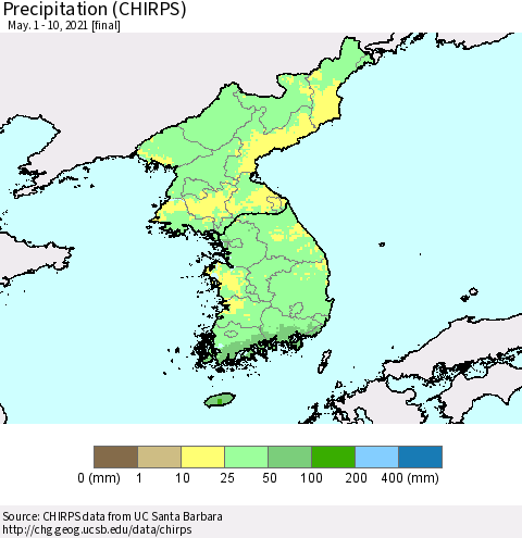 Korea Precipitation (CHIRPS) Thematic Map For 5/1/2021 - 5/10/2021