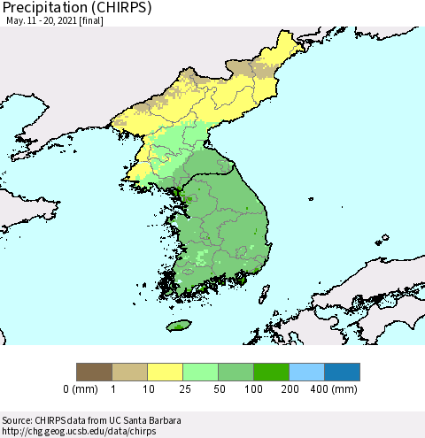 Korea Precipitation (CHIRPS) Thematic Map For 5/11/2021 - 5/20/2021