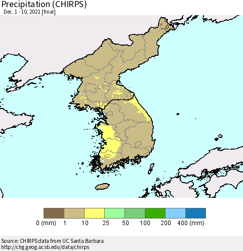 Korea Precipitation (CHIRPS) Thematic Map For 12/1/2021 - 12/10/2021