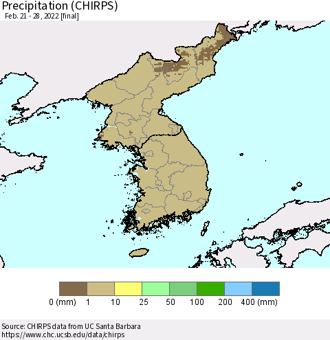 Korea Precipitation (CHIRPS) Thematic Map For 2/21/2022 - 2/28/2022