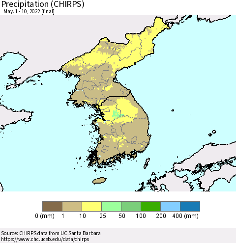 Korea Precipitation (CHIRPS) Thematic Map For 5/1/2022 - 5/10/2022
