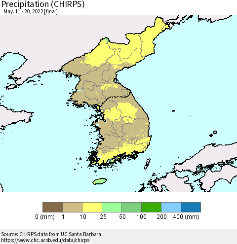 Korea Precipitation (CHIRPS) Thematic Map For 5/11/2022 - 5/20/2022