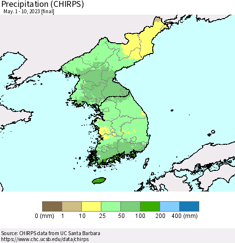 Korea Precipitation (CHIRPS) Thematic Map For 5/1/2023 - 5/10/2023