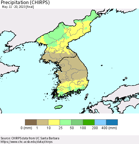 Korea Precipitation (CHIRPS) Thematic Map For 5/11/2023 - 5/20/2023