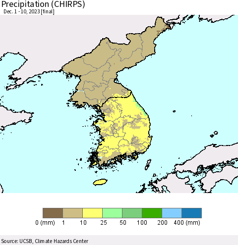 Korea Precipitation (CHIRPS) Thematic Map For 12/1/2023 - 12/10/2023