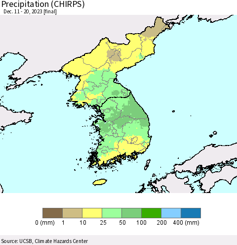 Korea Precipitation (CHIRPS) Thematic Map For 12/11/2023 - 12/20/2023