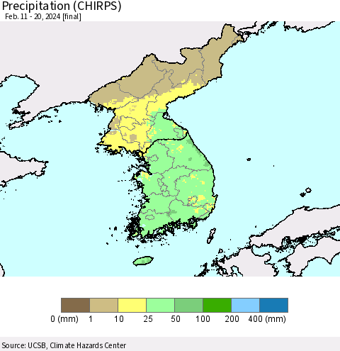 Korea Precipitation (CHIRPS) Thematic Map For 2/11/2024 - 2/20/2024