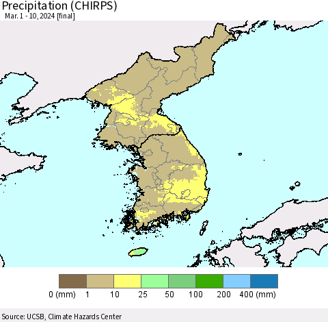 Korea Precipitation (CHIRPS) Thematic Map For 3/1/2024 - 3/10/2024