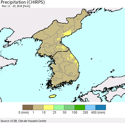 Korea Precipitation (CHIRPS) Thematic Map For 3/11/2024 - 3/20/2024