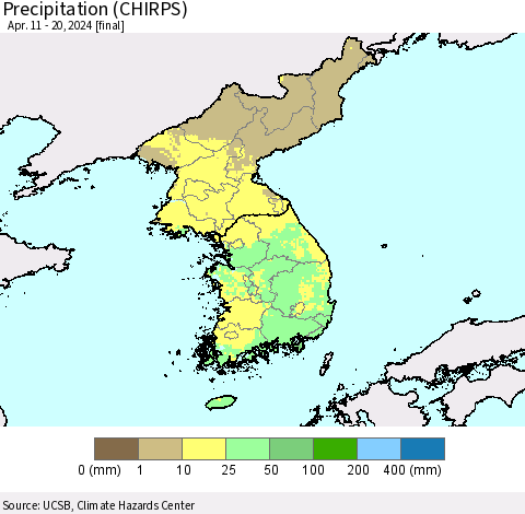 Korea Precipitation (CHIRPS) Thematic Map For 4/11/2024 - 4/20/2024