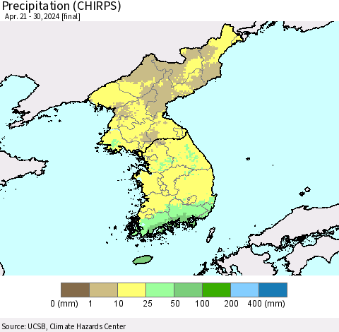 Korea Precipitation (CHIRPS) Thematic Map For 4/21/2024 - 4/30/2024