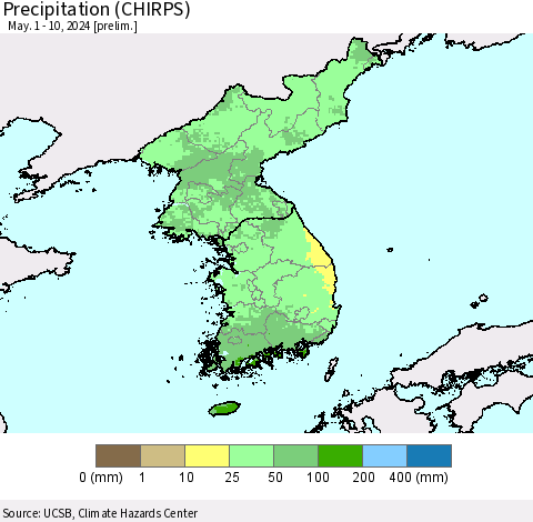 Korea Precipitation (CHIRPS) Thematic Map For 5/1/2024 - 5/10/2024