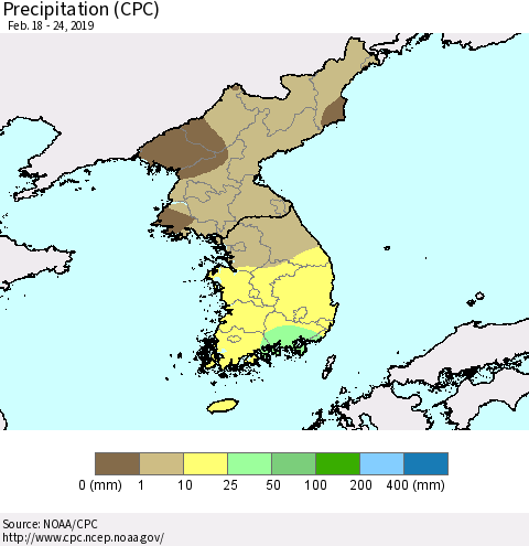 Korea Precipitation (CPC) Thematic Map For 2/18/2019 - 2/24/2019