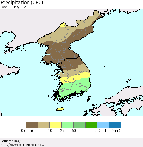 Korea Precipitation (CPC) Thematic Map For 4/29/2019 - 5/5/2019