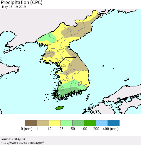 Korea Precipitation (CPC) Thematic Map For 5/13/2019 - 5/19/2019