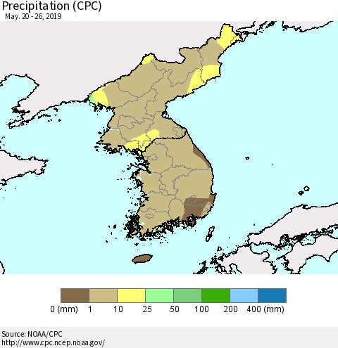 Korea Precipitation (CPC) Thematic Map For 5/20/2019 - 5/26/2019
