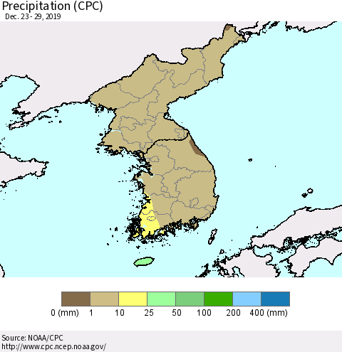 Korea Precipitation (CPC) Thematic Map For 12/23/2019 - 12/29/2019